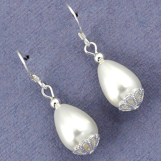 White Pearl Drop Dangle Earrings